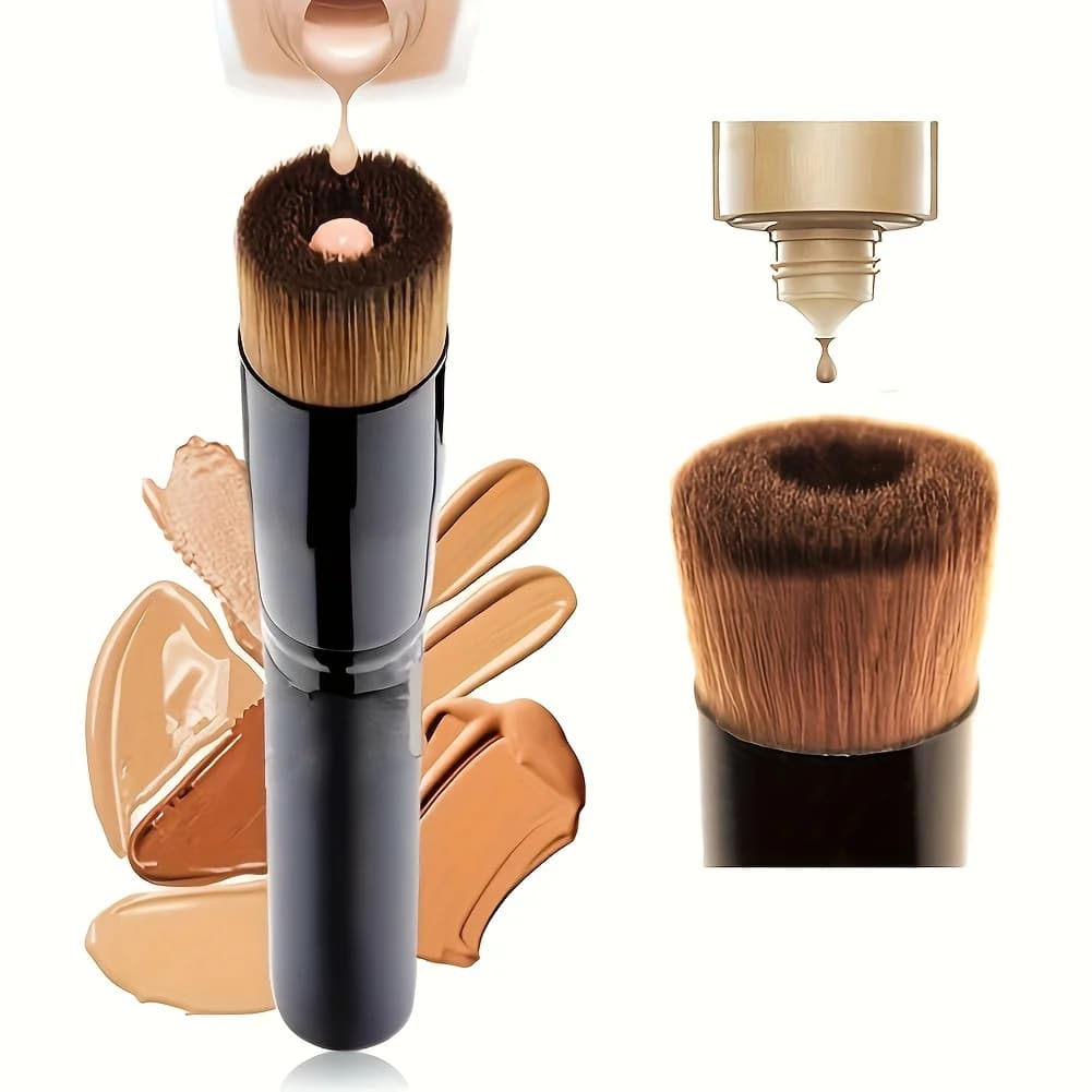 Pinceau de fond de teint FlawlessFoundation - Tête plate pour maquillage liquide, crème et poudre - Outil de polissage, de stippling et de camouflage avec poils en nylon
