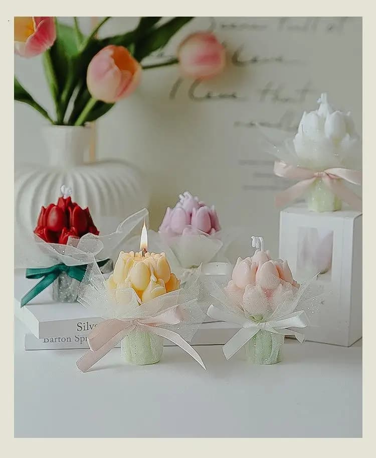 Bouquet de tulipes fait main, bougie parfumée, aromathérapie, bougie en cire de soja, bougies de mariage, bougies d'anniversaire, décoration de fête, décoration de la maison