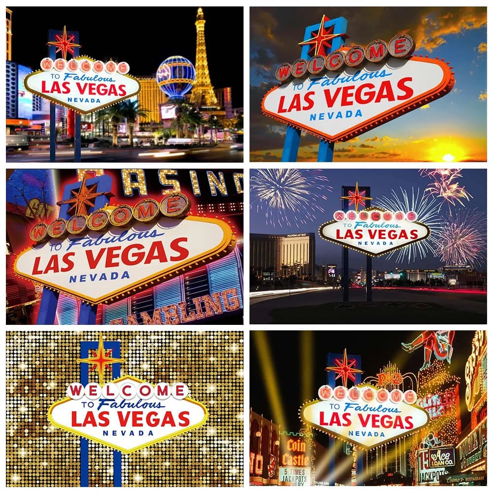 Arrière-Plan Thème de Las Vegas, Scènes de Nuit de Ville, Entrée de Casino, Fournitures de Décoration de ixd'Anniversaire, Bannière, Accessoires en Vinyle pour Studio Photo