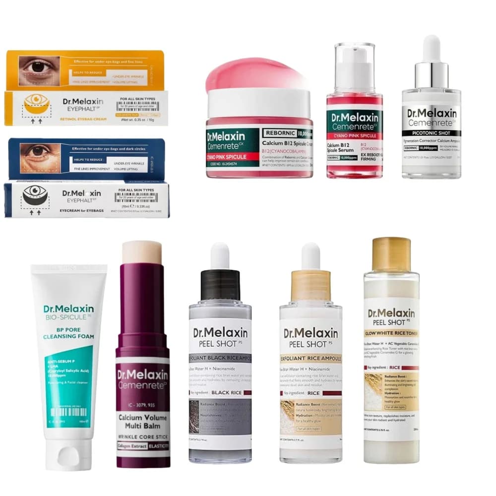 Dr. Melaxin Crème stick hydratante multi-actions / Essence Sérum exfoliant au riz Anti-rides Raffermissant Crème contour des yeux Nettoyant visage