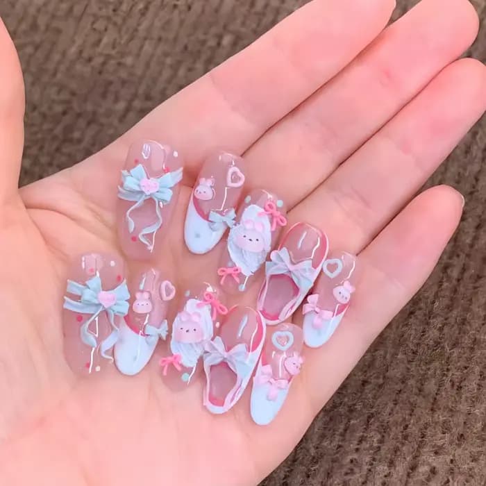 Moule 3D Transparent en Silicone pour Nail Art, 1 pièce, lapin de dessin animé mignon, conception de