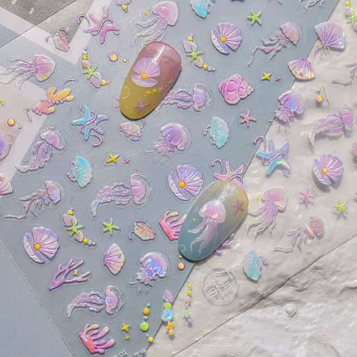 Autocollants de manucure auto-adhésifs 5D, bulles de méduse Bagful colorées, anneaux de natation, ét