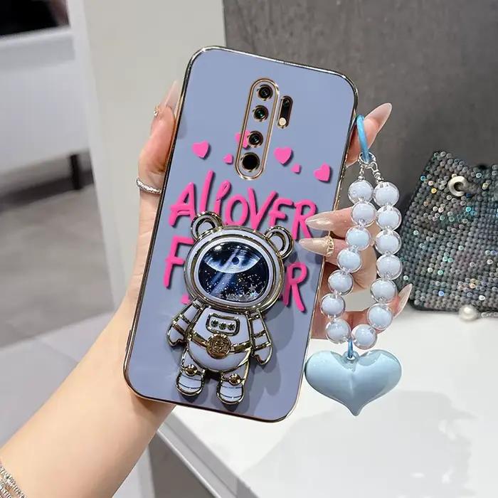 Coque de téléphone 3 pièces (Étui à motif floral + Cordon à perles + Support) pour Redmi 9 Prime/9AT