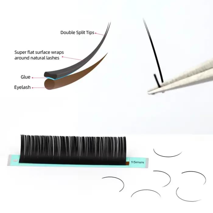 ElAssressenti- Extension de Cils Individuels Plats, Faux Vison, 2 Pointes Fendues, Volume Naturel Do