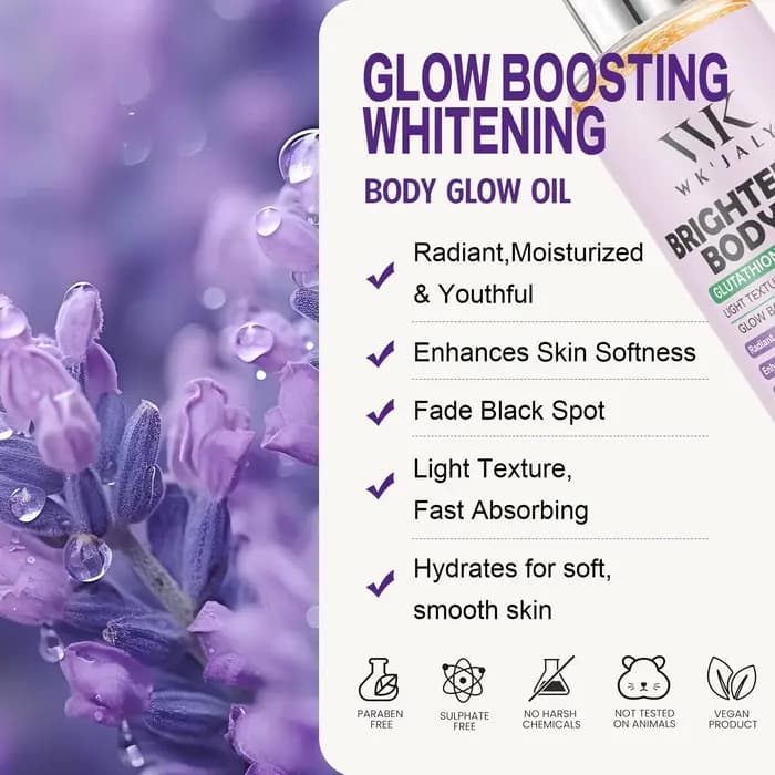 WK JALY Glow Boosting Huile corporelle blanchissante au glutathion et à la lavande, hydratante, pour