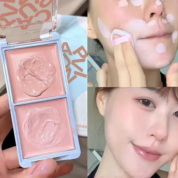 Cappuvini – Palette de crème éclaircissante bicolore pour le visage, surligneur naturel mat, Blush R