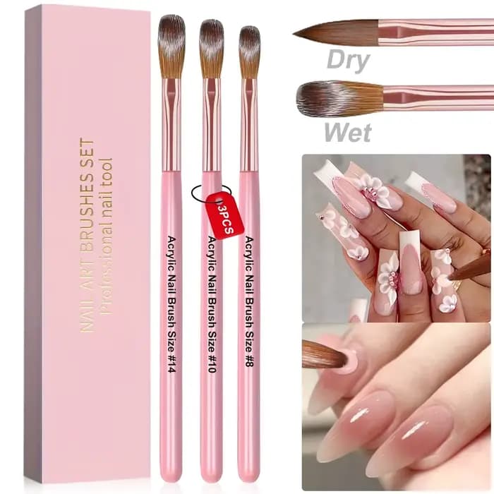 Brosse à ongles pour Application acrylique, 3 pièces, 8/10/14 # Pinceaux à ongles professionnels r