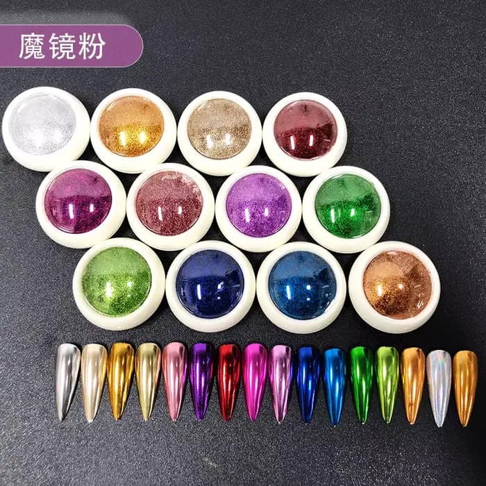 Miroir à ongles chromé scintillant, poussière colorée holographique, effet métallique, poudre pigmen