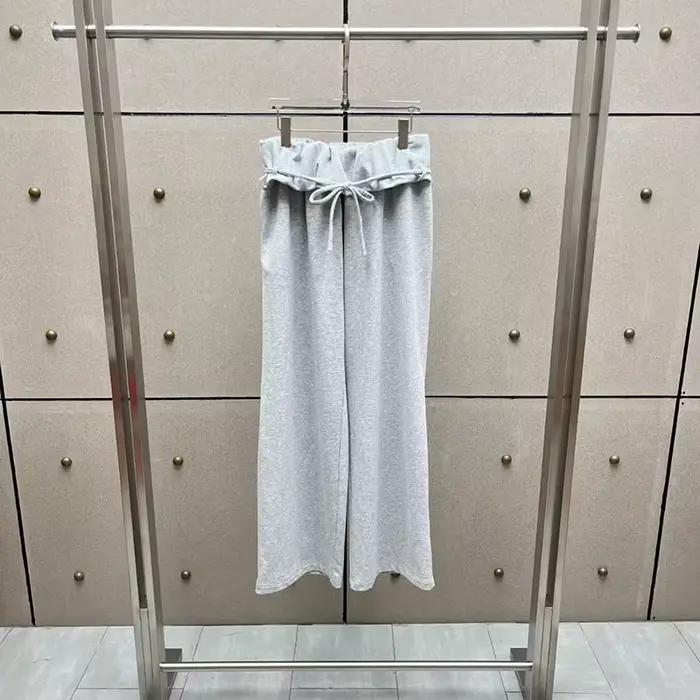 Pantalon femme Nouveau pantalon décontracté taille basse coupe droite avec cordon de serrage et bord