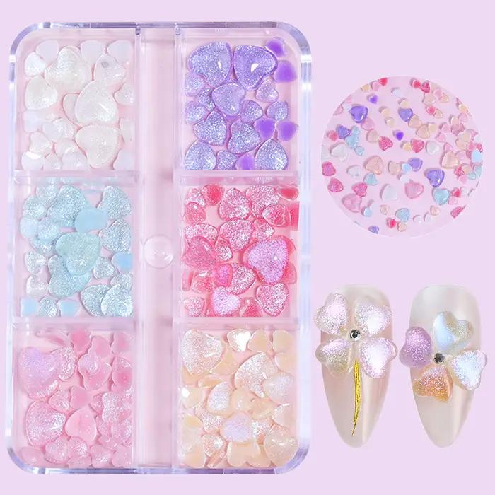 N64.Art-Boîte de pièces décoratives en forme de cœur transparent rose, fournitures Kawaii, ensembles