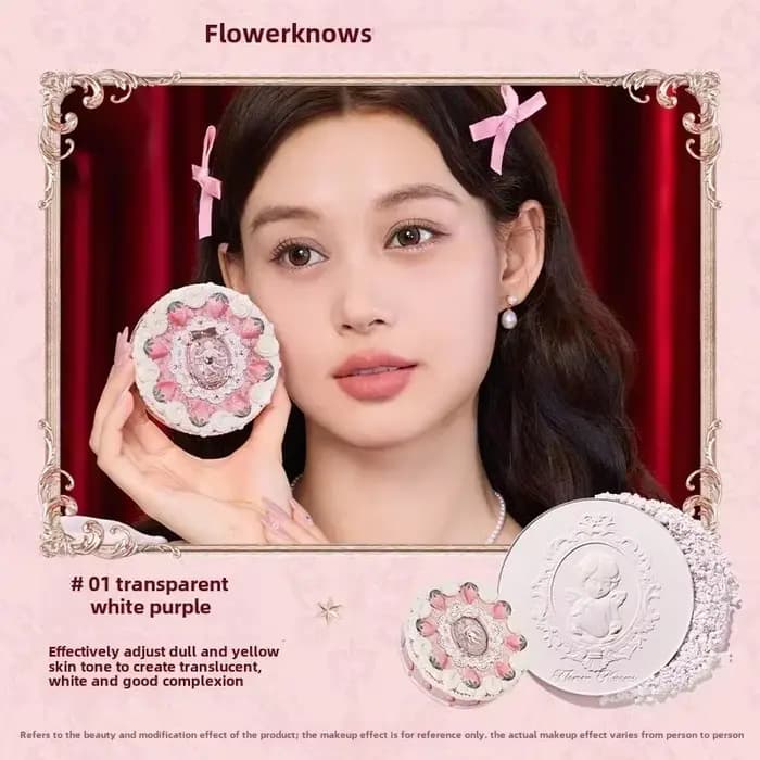 Flower Knows Collection de cupidon aux fraises poudre pressée fond de teint en poudre de maquillage