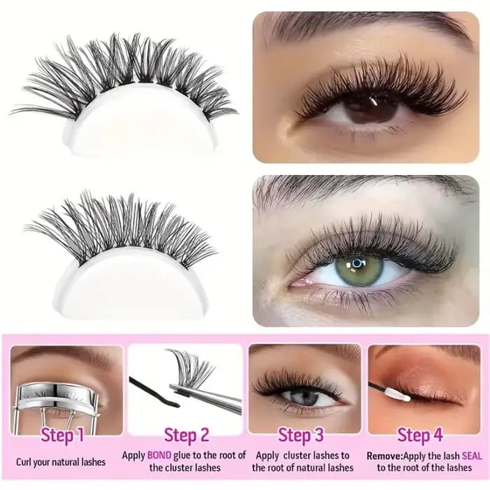 Kit de cils en grappe d'aspect naturel, 220 pièces, boucles D 8-16mm, Extensions de cils hypoallergé