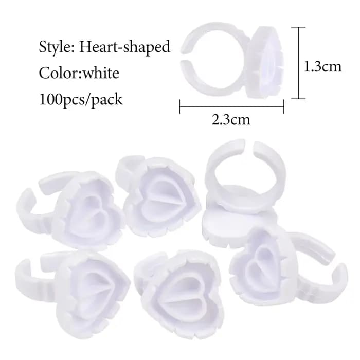 Porte-anneau de colle jetable pour cils, 100 pièces, tasse en plastique en forme de cœur, support de