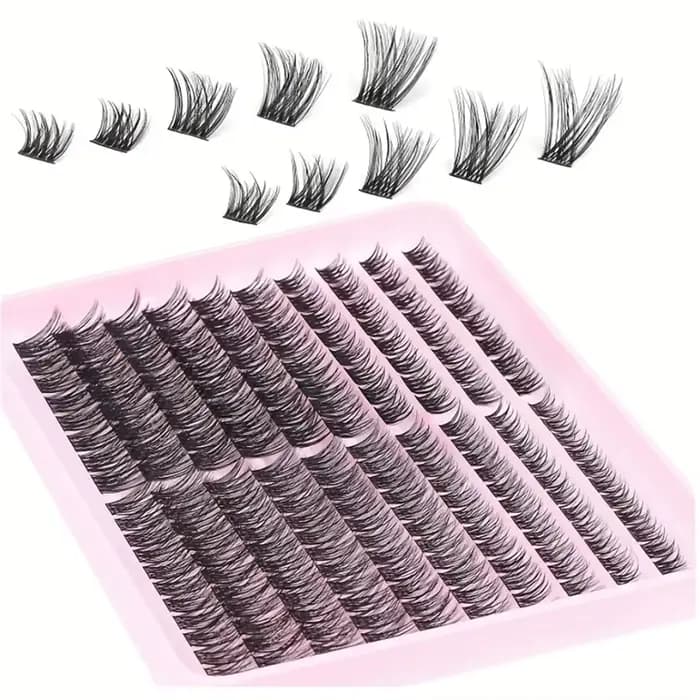 Kit de cils en grappe d'aspect naturel, 220 pièces, boucles D 8-16mm, Extensions de cils hypoallergé