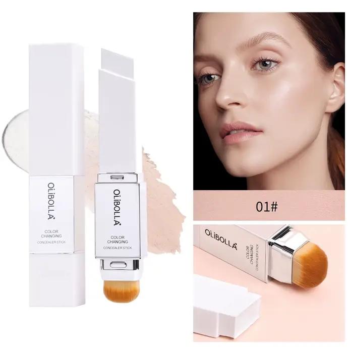 Stick de fond de teint blanc changeant de couleur, double tête avec pinceau, couvrance totale, fini