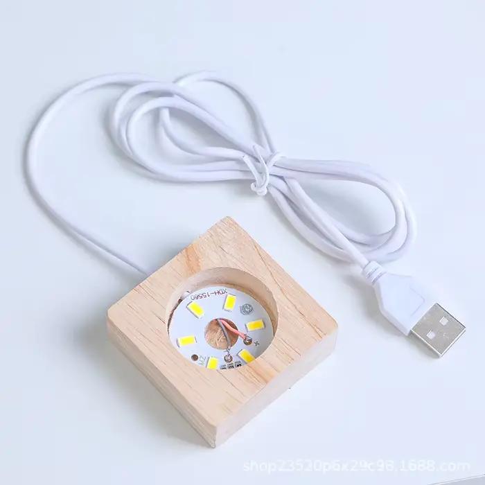 Base boule en bois massif, décoration de maison, ronde, carrée, tactile, charge USB, télécommande en