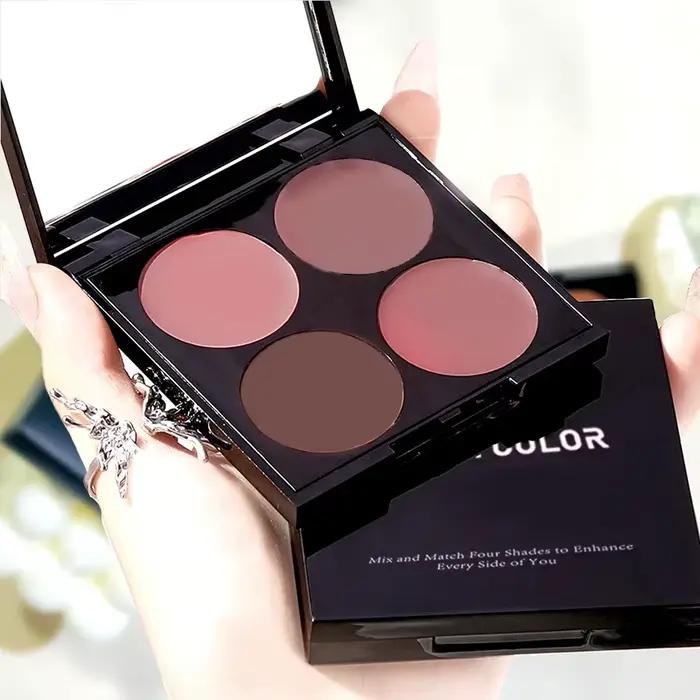 Palette de fards à joues en poudre mate – 4 nuances pour une brillance vibrante longue durée, un mél