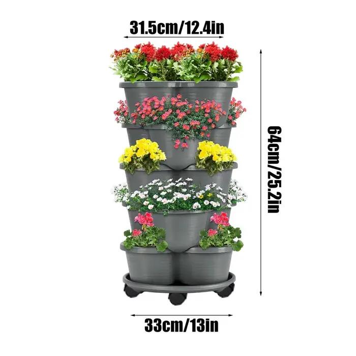 Jardinière empilable à 5 niveaux avec roulettes pour jardin, terrasse, serre et intérieur