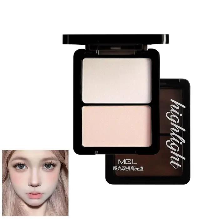 Poudre de fard à paupières et de highlighter bicolore, délicate, naturelle, légère, fini mat, effet