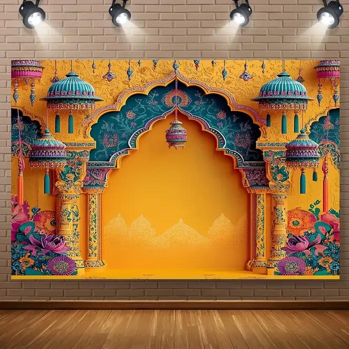 1 toile de fond de fête de mariage indienne vibrante - design architectural traditionnel adapté aux