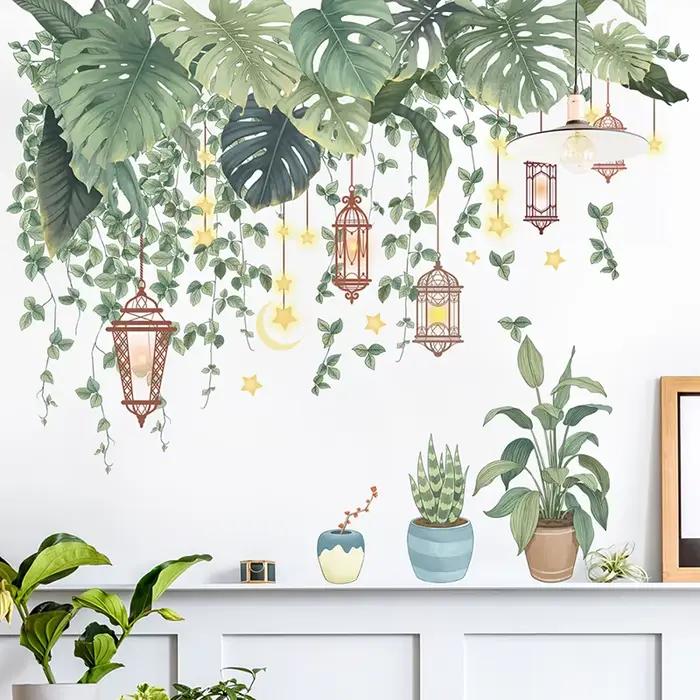 Autocollants muraux en vinyle décoratifs pour la maison, salon, plantes tropicales, papier peint DIY