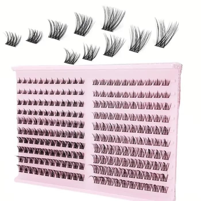 Kit de cils en grappe d'aspect naturel, 220 pièces, boucles D 8-16mm, Extensions de cils hypoallergé