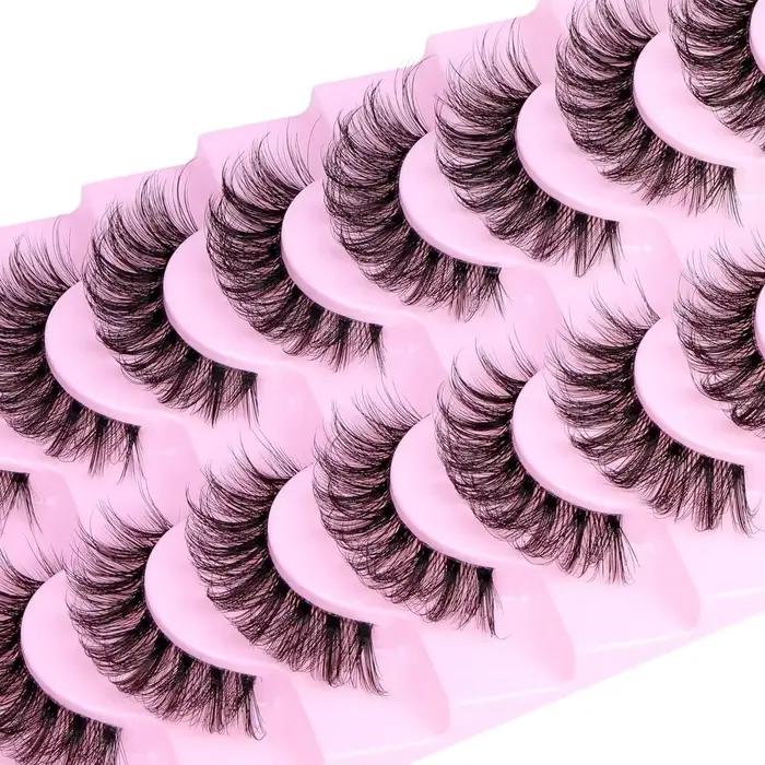 10 paires de cils naturels cils moelleux D Curl cils 3D Volume vaporeux faux cils bandes bande clair