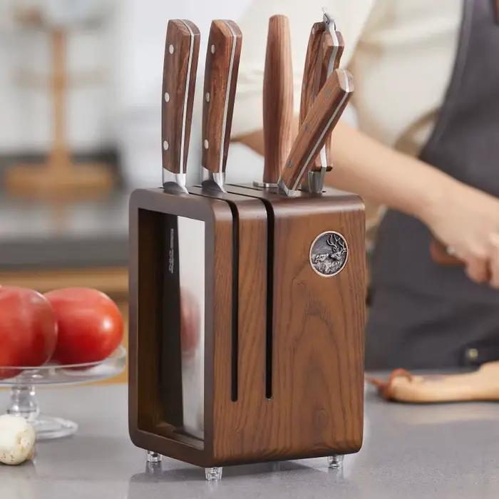 Support de rangement pour couteaux en bois massif, comptoir de cuisine, base de couteau domestique,