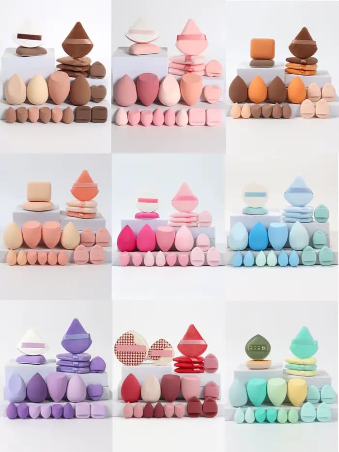 Ensemble d'éponges de maquillage et de bouffantes de maquillage roses, 20 pièces, adaptées à la crèm