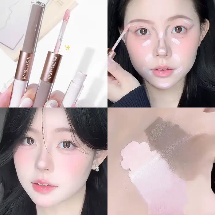 Le surligneur double tête illumine le teint, régule les contours du visage et est durable et impermé