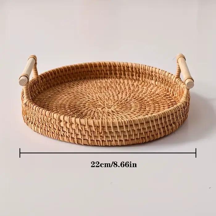 Panier en rotin naturel tissé à la main - Plateau de rangement de style campagnard pour la cuisine,