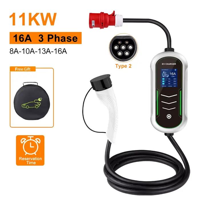 11KW 16A EV chargeur Portable Type2 EVSE boîte de charge temps de rendez-vous chargeur de voiture él