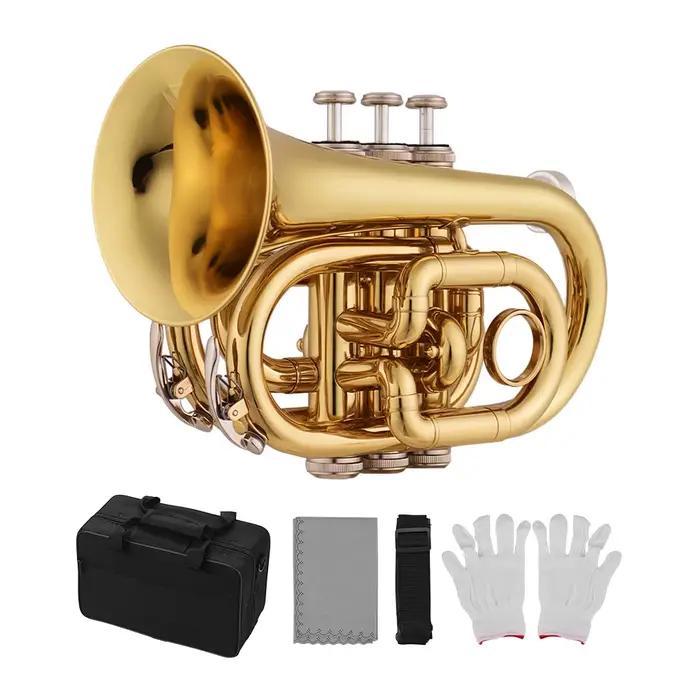Muslady trompette Mini trompette Bb plat en laiton matériel Instrument à vent avec embout gants chif