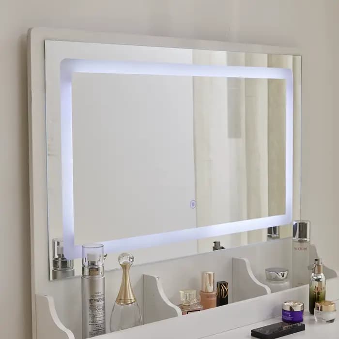 Bureau de maquillage avec lumières, vanity avec miroir ouvrable et 3 documents à intensité variable,