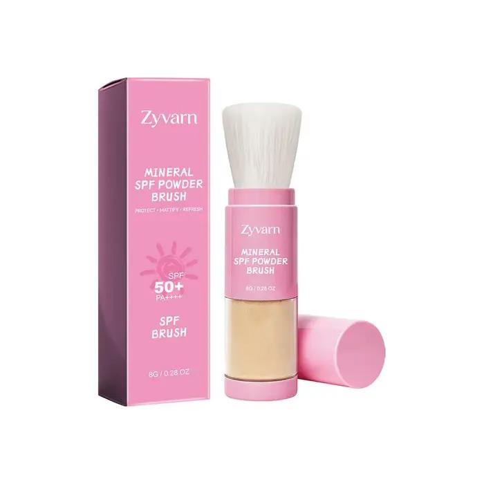 Poudre solaire minérale SPF50+ avec pinceau, protection solaire physique naturelle, contrôle du sébu