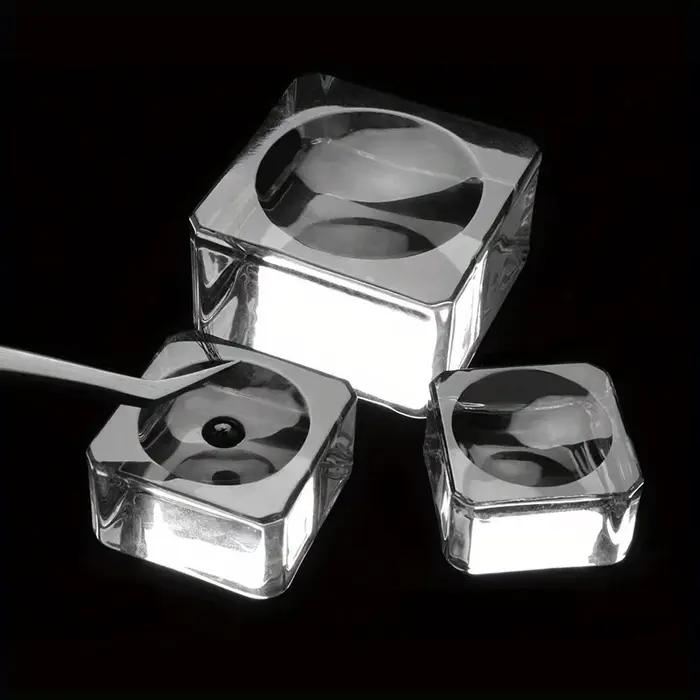 Joint carré en verre de cristal, support de faux cils, tampon de colle, 4 tailles, porte-colle, pale