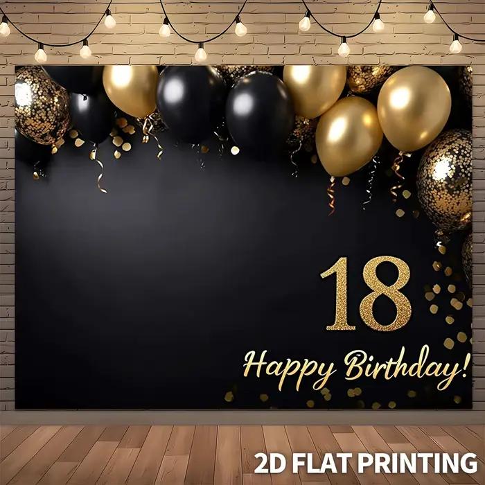Bannière de fond pour fête d'anniversaire de 18 ans - ballons noirs et dorés avec inscription « Joye