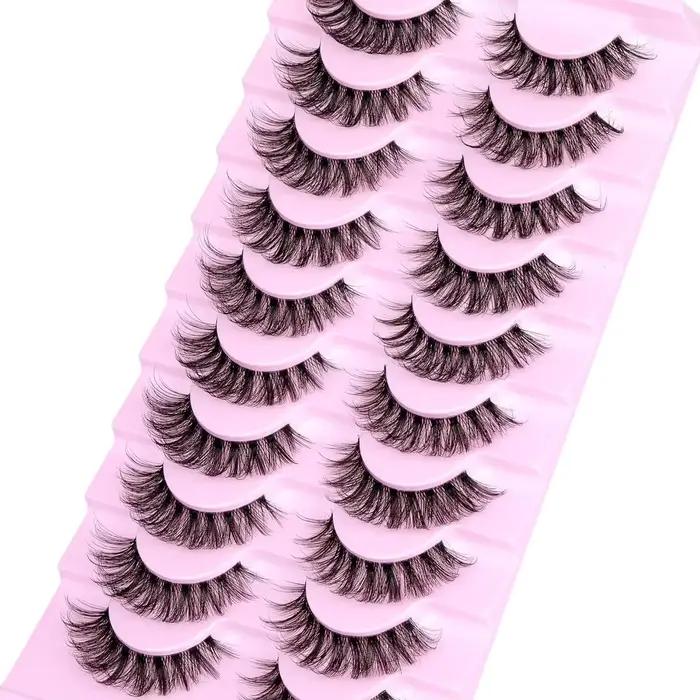10 paires de cils naturels cils moelleux D Curl cils 3D Volume vaporeux faux cils bandes bande clair