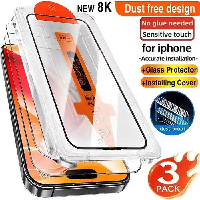 Lot de 3 protections d'écran en verre trempé HD pour iPhone 17 16 Pro Max 15 14 11 12 13 Mini, anti-