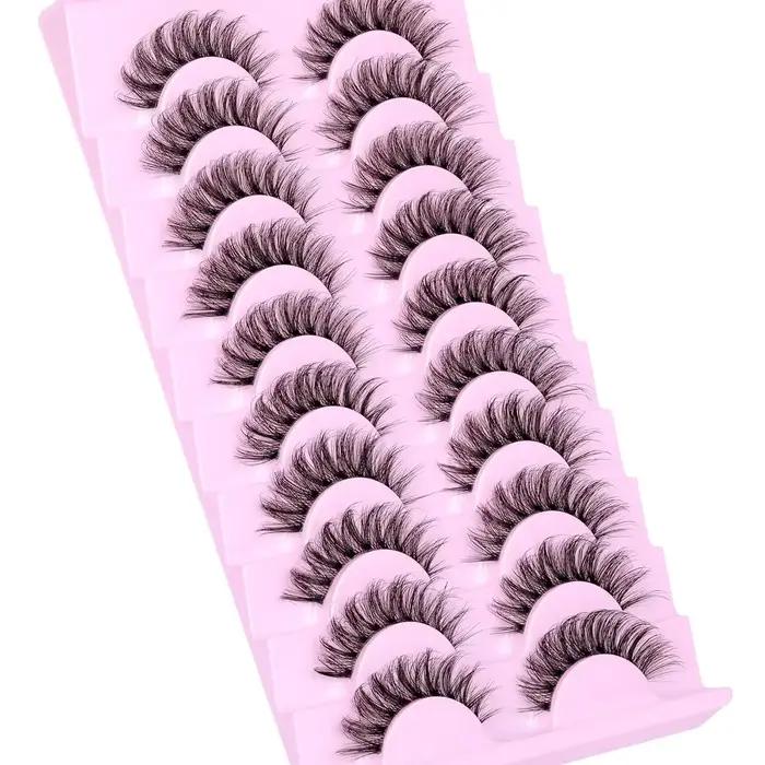 10 paires de cils naturels cils moelleux D Curl cils 3D Volume vaporeux faux cils bandes bande clair