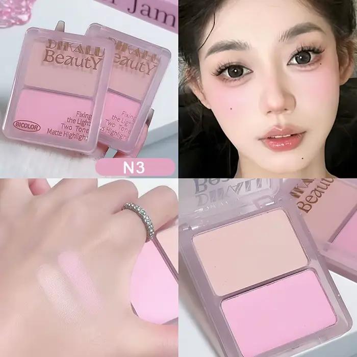 DIKALU Palette de Maquillage Bicolore : Enlumineur Mat Blanc, Ombre de Nez Gris Brun, Bronzer Visage
