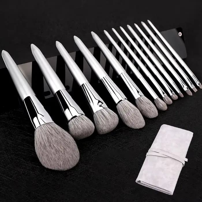 KLINA 12 pièces Kit de pinceaux de maquillage professionnel naturel chèvre cheveux fond de teint pou