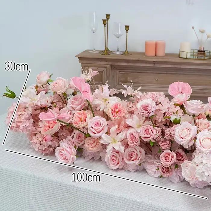 Décoration de toile de fond de mariage, composition florale au sol, chemin de table, centre de table