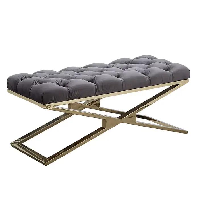 Banc moderne Style chaise de loisirs chaise longue décontractée or acier inoxydable jambe velours ép