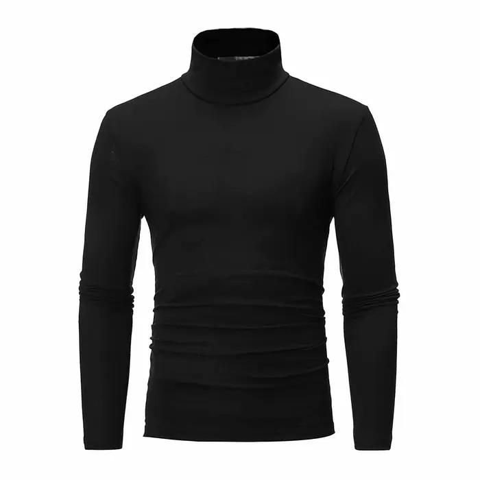 T-shirt basique à col roulé uni pour hommes, coupe couvertes, pull à col haut, mince, mode masculine