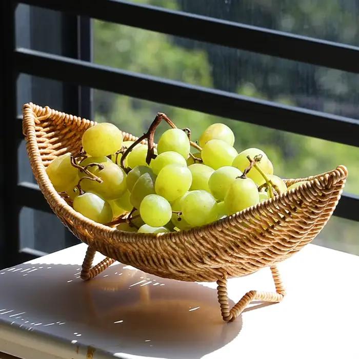 Mir de rangement en rotin pour table basse, bol de fruits, égouttoir creux, assiette de fruits, déco