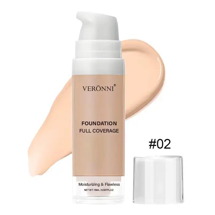 VERONNI Fond de teint liquide couvrant 6 couleurs, hydratant, longue tenue, imperméable, correcteur