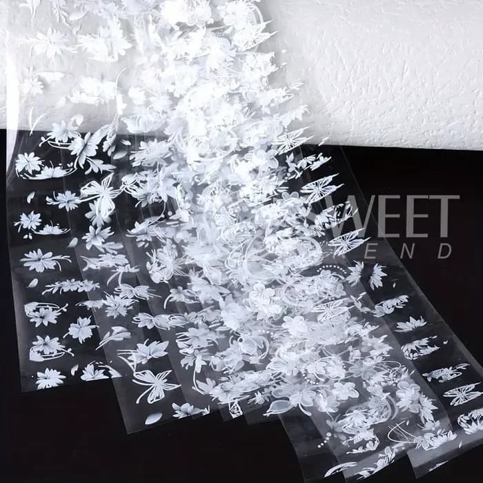 Feuilles autocollantes de transfert d'ongles, 10 rouleaux de pétales de fleurs blanches élégantes, p
