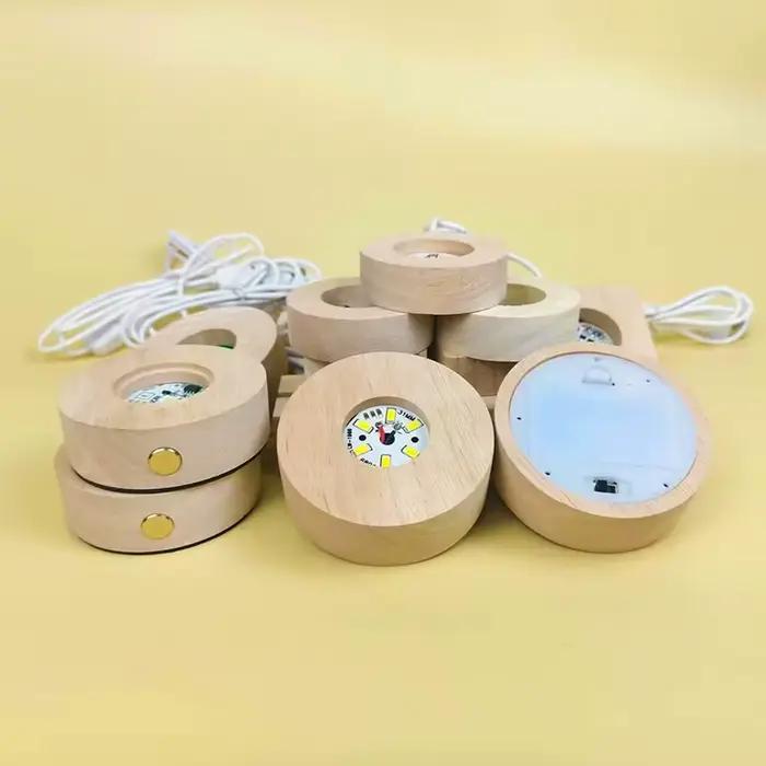 Base boule en bois massif, décoration de maison, ronde, carrée, tactile, charge USB, télécommande enfichable, émettant de la lumière, veilleuse