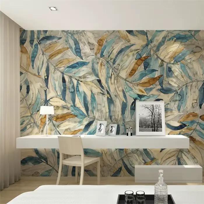 Papier peint personnalisé moderne minimaliste avec feuilles jaunes et vertes, pour murs de chambre à coucher, papier peint mural 3D, décoration de fond de maison